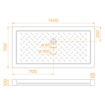 Поддон для душа прямоугольный керамический RGW CR 700x1400-6