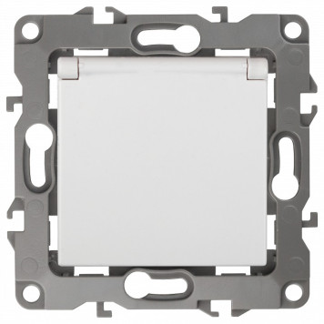 Розетка с заземлением и со шторкой, без рамки с крышкой Эра Эра 12 12-2103-01