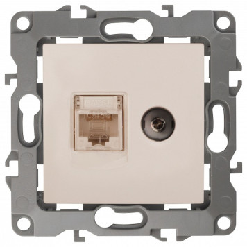 ТВ-розетка и розетка Ethernet RJ-45 без рамки Эра Эра 12 12-3110-02