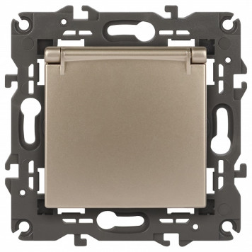 Розетка с заземлением и со шторкой, без рамки с крышкой Эра Эра Elegance 14-2103-04