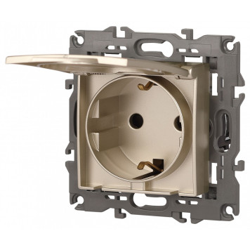 Розетка с заземлением и со шторкой, без рамки с крышкой Эра Эра Elegance 14-2103-04-6