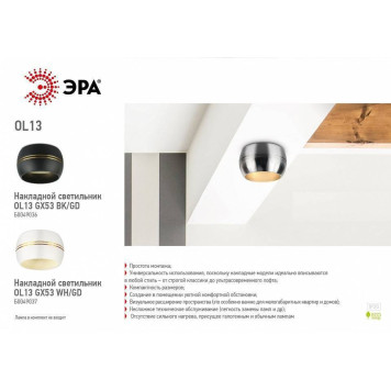 Накладной светильник Эра OL13 GX53 BK/GD Б0049036-4