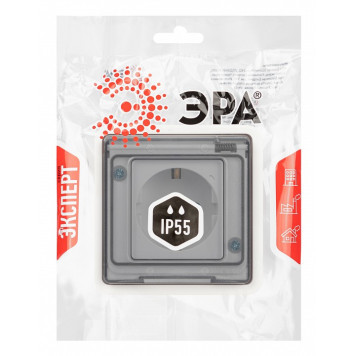 Розетка с заземлением с крышкой Эра Эра Эксперт 11-2521-01-3