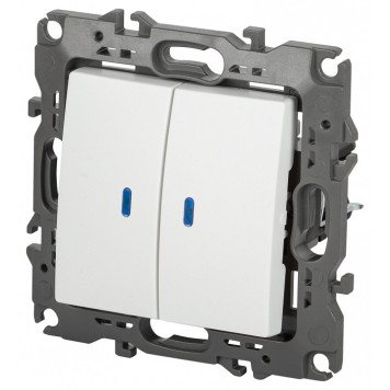 Выключатель двухклавишный с подсветкой без рамки Эра Эра 12 12-1105-01М-1