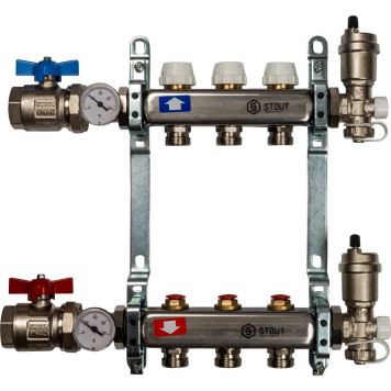 Коллектор STOUT из нержавеющей стали 3 вых. без расходомеров