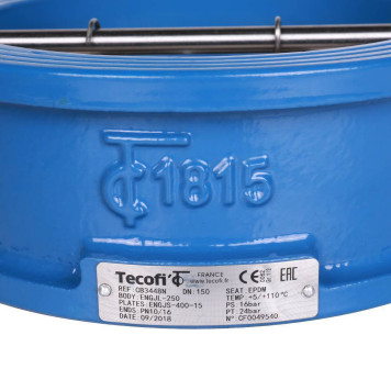 Обратный клапан Tecofi CB3448N-EP0150, чугунный, Ду150, Ру16, межфланцевый, сталь/чугун, T=110-6
