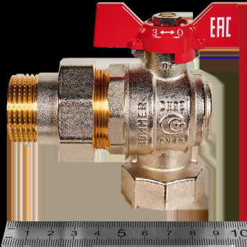 Кран шаровой угловой с американкой ROMMER ВР/НР, ручка бабочка 1 (RBV-0006-2610225)-1