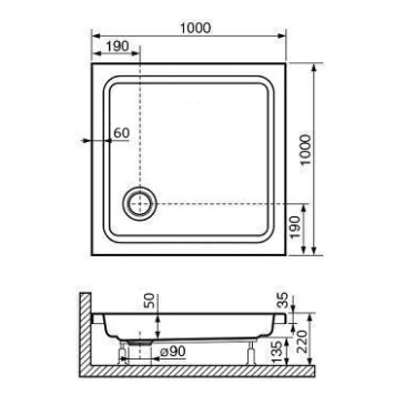 Душевой поддон квадратный RGW STYLE 1000x1000-7