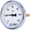 Термометр биметаллический STOUT SIM-0001 с гильзой 100 мм 1/2" и корпусом Dn 100 мм, 0...120°С.