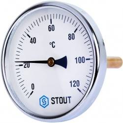 Термометр биметаллический STOUT SIM-0001 с погружной гильзой Dn 100 мм, гильзой 100 мм 1/2, 0-120°С