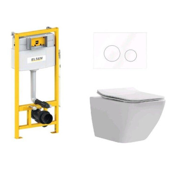 Комплект, ELSEN, E11, унитаз подвесной, шгв 360-530-365 инсталляция клавиша смыва, цвет унитаза-белый, цвет клавиши-белый