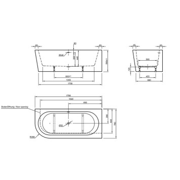 Knief Wall Corner Left Ванна акриловая в правый угол 180x80x60см, щелевой перелив SLOT (черный матовый), цвет: белый. 0100-277-L(06SBM)-1