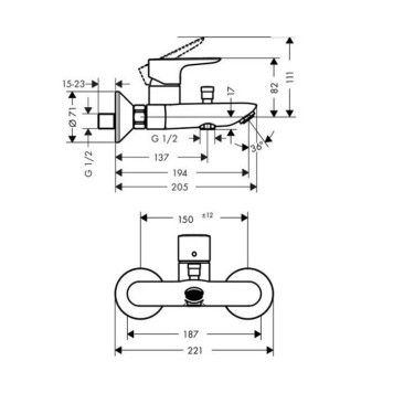 Hansgrohe Talis E, Смеситель для ванны и душа, Цвет: хром. 71740000-1