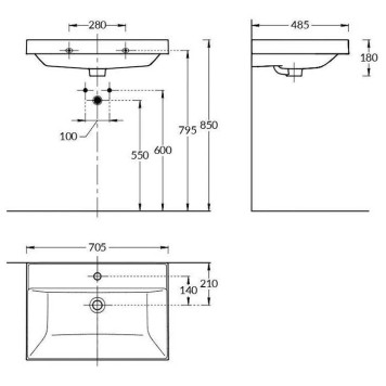 Kerama Marazzi Cubo Раковина подвесна 70.5х48.5см., без отв., цвет: белый глянцевая-5