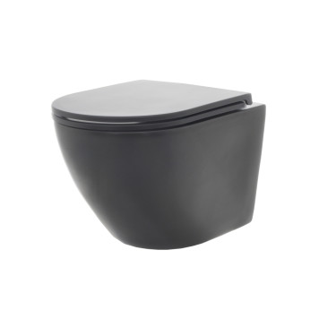AQM2002MB Унитаз подвесной с сиденьем SoftClose, технология смыва Rimless, скрыт. крепеж. Черный мат AQM2002MB