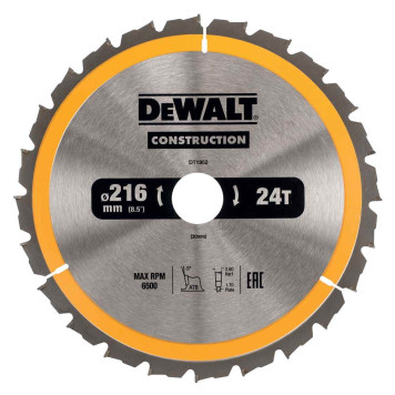 Диск пильный DeWalt твердосплавный 216х30 мм, 24 зуба CONSTRUCTION DT1952