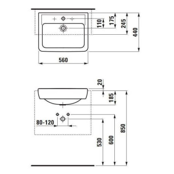 Laufen Pro A Раковина 56x44x11.5см., полувстраиваемая, 3 отв., цвет: белый. 8.1296.1.000.108.1-1