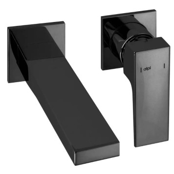 Alpi Una18 UN19876NE/20 cмеситель для раковины на 2 отв. излив 200мм настенный matt black UN19876NE/20