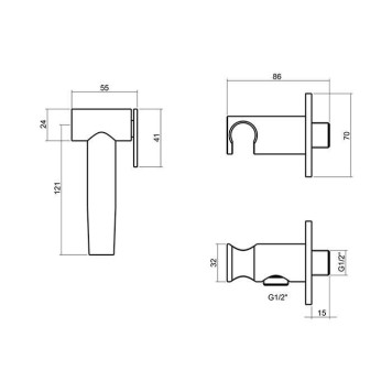 Cisal Xion Гигиенический душ со шлангом 120 см, вывод с держателем, цвет: нержавеющая сталь-1