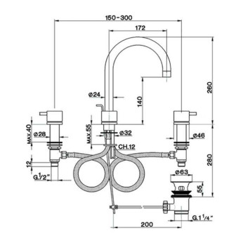Cisal Less New Смеситель для раковины, на 3 отв., с донным клапаном, цвет: черный матовый-1