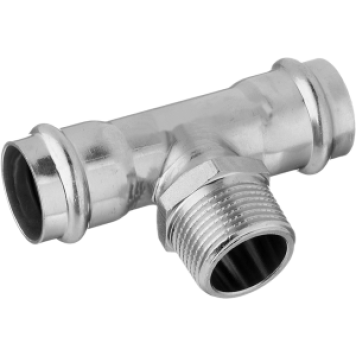 Фитинги под пресс-инструмент Пресс-тройник из нержавеющей стали с переходом на наружную резьбу, 28х1х28 Kromwell KW.SP933280628