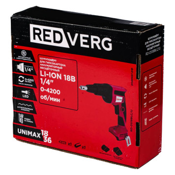 Шуруповерт для гипсокартона аккумуляторный бесщеточный REDVERG RD-DS18BLC/U (без акк, без з/у)-10
