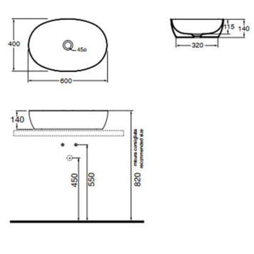 Azzurra Elegance Circle Раковина накладная, 60x40xH14 см, без отв., без перелива, цвет: Bianco lucido-4