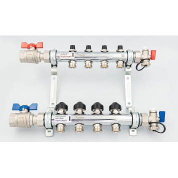 Коллектор, 1, HKV 3, выход-3/4 ЕК, PN, бар-10, T°C 95, с шаровыми кранами и запорно-регулирующими вентилями, нержавеющая сталь