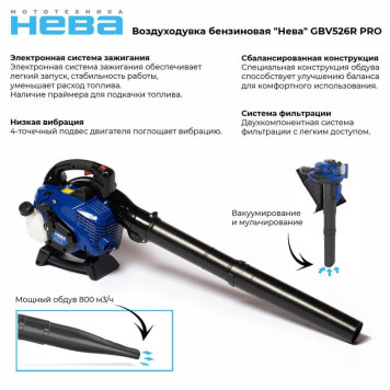 Воздуходувка-пылесос бензиновая Нева GBV526R PRO-7