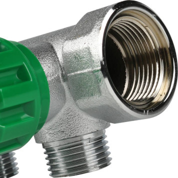 Распределительный коллектор FAR 3/4, хромированный, 3 отвода 1/2, проходной, с ЕК.-7