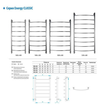 Водяной полотенцесушитель Energy Classic 1000x500-4
