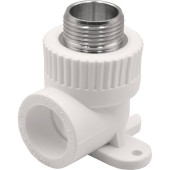 Угольник THERMOLIGHT комбинированный PP-R НР с креплением 25х3/4 белый (10/80)
