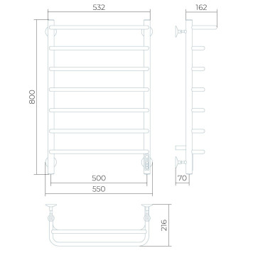 Полотенцесушитель электрический Larusso Стандарт с полкой КС П7 500х800 9005-2