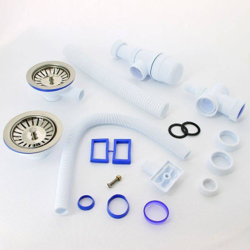 Сифон Wirquin Элит 11/2 х 40 мм для двойной мойки с нерж. чашками D114 мм с отводом и с прямоуг.пер. L300-3