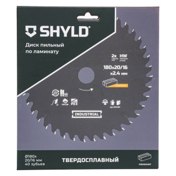 Диск пильный по ламинату SHYLD твердосплавный 180х20/16 мм, 40 зубьев(20490)