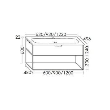 Burgbad Vry Комплект мебели 930х496х600 мм, подвесной, 1 ящик, 1 полка, раков белая глянц с 1 отв для смес, ручка G0253, цвет: белый матовый-2