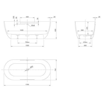 KNIEF Lotus Ванна отдельностоящая из материала Stone 170х75х63 см, с переливом и выпуском Click-Clack хром, без ручек, цвет:белый матовый-1
