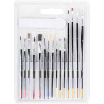 Кисти художественные, натуральная щетина, деревянная ручка, плоские и круглые, набор 15 шт.-3