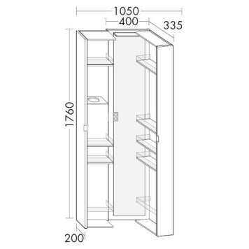 Burgbad Sys30 Шкаф 40х33.5х176см, подвесной, 2 створки с полками и держ фена, зеркало и двойн розетка на внутр стороне, ручки хром, цв белый матовый-3