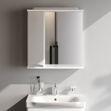 M80MPL0651WG Зеркальный шкаф с подсветкой 65 см, левый, белый глянец-1