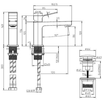 Bossini Aki Line Смеситель для раковины, на 1 отв., с донным клапаном, цвет: черный матовый. Z00707.073-1