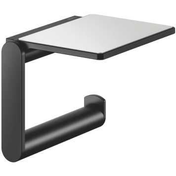 14973370000 PLAN Держатель для туалетной бумаги с полочкой с серой противоскользящей вкладкой без крышки, черный матовый 14973370000