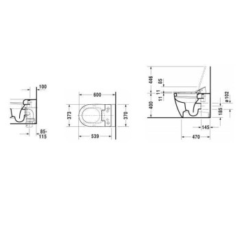Duravit ME by Starck SensoWash Унитаз напольный 60х37см, пристенный вариант, включая крепление, сток горизонтальный, с сиденьем. 2169590000, 613000012004300-2