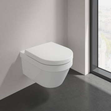 VilleroyBoch Architectura Унитаз подвесной 37x53см, безободковый, сиденье микролифт, CeramicPlus, цвет: альпийский белый. 4694HRR1-8
