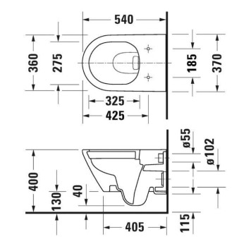 Duravit D-Neo Унитаз 37х54см., подвесной, безободковый, цвет: белый (Сиденье на выбор). 2578090000-7