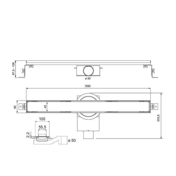 Plumberia Selection Трап душевой PS LINEAR 6x90 2устор. накладка из нерж.стали, комбинир.затвор с горизонт. Выпуском Ду 50мм,40л/мин, цвет: нержавеющая сталь-1