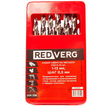 Набор сверл по металлу REDVERG 25 шт HSS-G, 1-13 мм(501052)-1