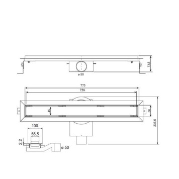 Plumberia Selection Трап душевой PS IN-TILE 6x80 2устор. накладка из нерж.стали, комбинир.затвор с горизонт. Выпуском Ду 50мм,40л/мин, цвет: нержавеющая сталь-1