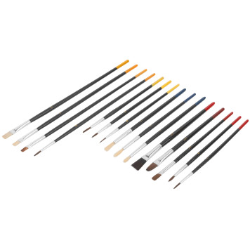 Кисти художественные, натуральная щетина, деревянная ручка, плоские и круглые, набор 15 шт.-1