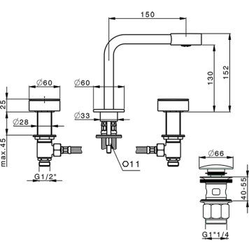CISAL Slim Смеситель для раковины на 3 отверстия с донным клапаном, цвет: черный матовый-1
